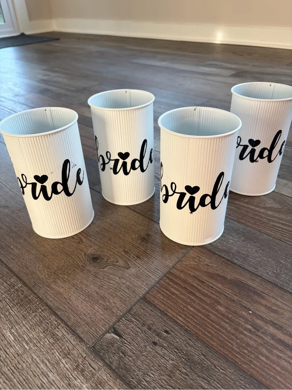 Bride White Ribbed Metal Flower Vases - Set of 4